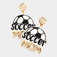 Felt Back Soccer Mom Message Sequin Dangle Earrings