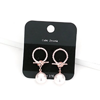 CZ Stone Pave Open Circle Knot 
Pearl Dangle Earrings