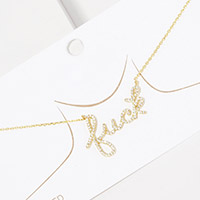 Gold Dipped Fxxx Message Rhinestone Pave Pendant Necklace