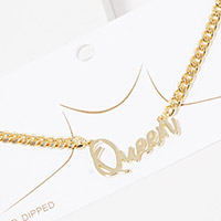 Gold Dipped Queen Message Pendant Necklace