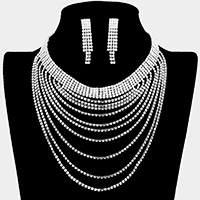 Crystal Rhinestone Multi Layered Evening Choker Necklace