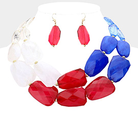 American USA Flag Tiered Resin Pebble Necklace