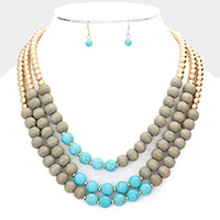 Wood Beaded Triple Layered Necklace