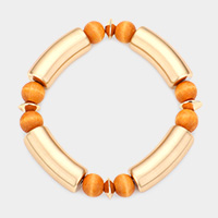Wood Beads Metal Stretch Bracelet