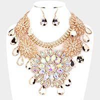 Flower Stone Accented Statement Necklace