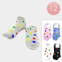 12Pairs - Polka Dot Patterned Socks