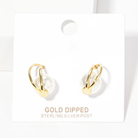 Gold Dipped Pearl Crescent Stud Earrings