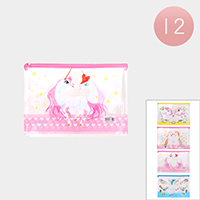 12PCS - Transparent Unicorn Print Pouch Bags