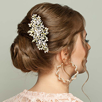Pearl Flower Shape Stone Embellished Hair Comb