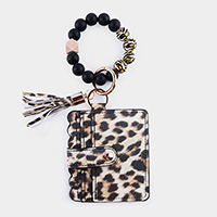 Leopard Pattern Printed Faux Leather Keychain / Card Holder Wallet