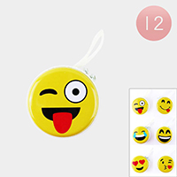 12PCS - Assorted Emoji Face Circle Tin Case