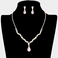Teardrop Stone Accented Crystal Rhinestone Paved Necklace