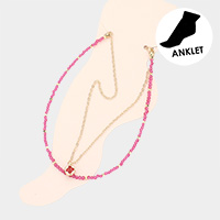 Faceted Beaded Clover Pendant Layered Anklet