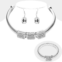 Chunky Stone Embellished Choker Necklace / Bracelet Set
