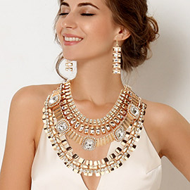 Abstract Chain Stone Embellished Statement Necklace