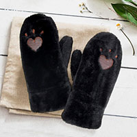 Plush Faux Fur Heart Paw Mitten Gloves