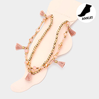 2PCS - Tassel Faceted Beaded  Stretch Anklets
