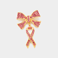Rhinestone Pave Pink Ribbon Dangle Brooch