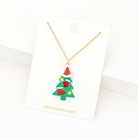 Polymer Clay Christmas Tree Pendant Necklace