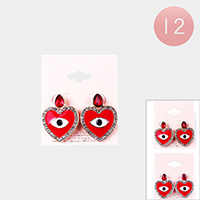 12PAIRS - Enamel Heart Evil Eye Earrings