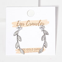 White Gold Dipped Stone Paved Leaves Ear Crawlers