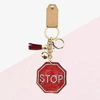 Bling STOP Message Tassel Keychain
