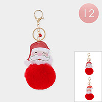 12PCS - Christmas Santa Pom Pom Keychains