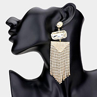 Stone Cluster Accented Rhinestone Pave Fringe Drop Down Evening Earrings