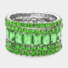 5PCS - Emerald Cut Round Stone Stretch Evening Bracelets