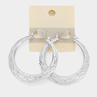 14K White Gold Filled Textured Metal Hoop Pin Catch Earrings