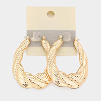14K Gold Filled Textured Twisted Metal Hoop Pin Catch Earrings