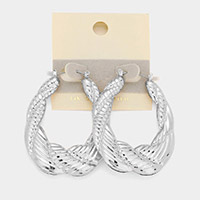 14K White Gold Filled Textured Twisted Metal Hoop Pin Catch Earrings