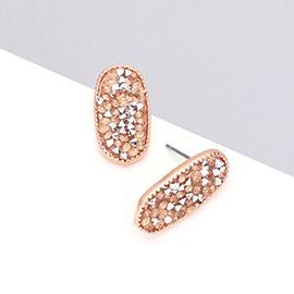 Glitter Stone Oval Stud Earrings