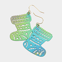 Christmas Socks Metal Cutout Dangle Earrings