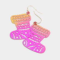 Christmas Socks Metal Cutout Dangle Earrings