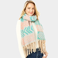 Aztec Print Oblong Scarf With Fringe