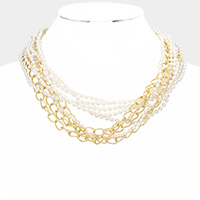 Multi Pearl Chain link Twisted Necklce