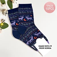 10Pairs - Holiday Reindeer Pattern Pointed Socks