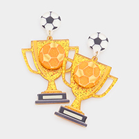 Glittered Resin Soccer Trophy Dangle Earrings