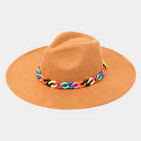Colorful Chain Accented Solid Panama Hat