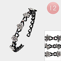 12PCS -  Rhinestone Pave Flower Accented Coil Headbands