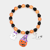 Halloween Ghost Pumpkin Witch Enamel Charm Stretch Bracelet