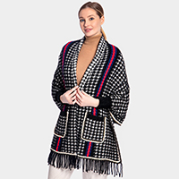 Houndstooth Patterned Poncho