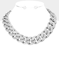 Rhinestone Embellished Chain Link Necklace