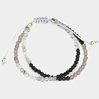 Two Layer Semi Precious Stone Bead Pull Tie Adjustable Cinch Bracelet