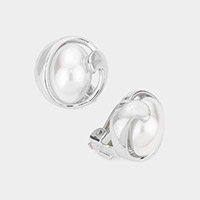 Oval Pearl Accented Clip on Earrings