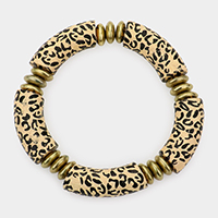 Leopard Patterned Wood Stretch Bracelet