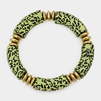 Leopard Patterned Wood Stretch Bracelet