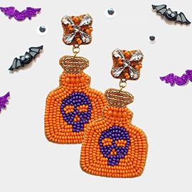 Halloween Felt Back Pumpkin Poison Bottle Dangle Earrings