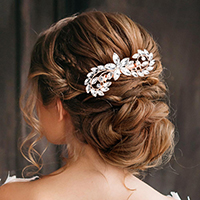 Flower Centered Marquise Stone Cluster Hair Comb